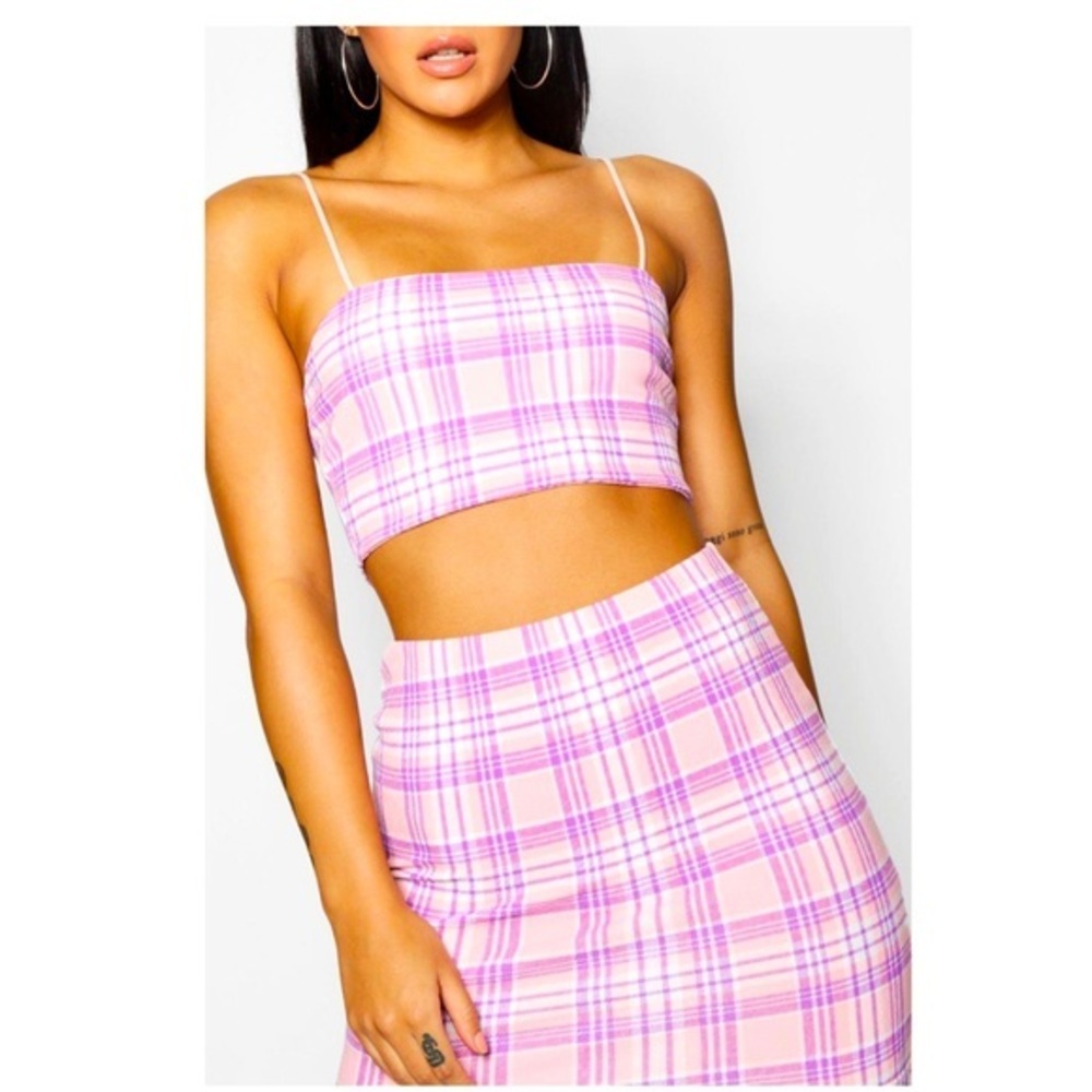 Women’s Boohoo Pink & Purple Plaid Crop Top & Skirt Set‎ NWT Size 4